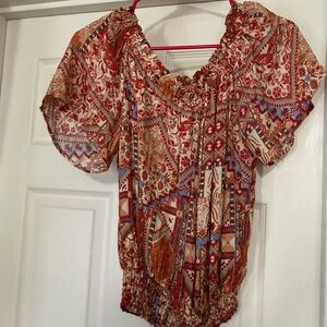 Rachel Zoe Rust Multi Off-Shoulder Boho Blouse